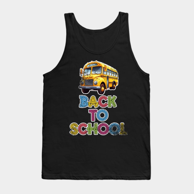 Back to School Yellow School Bus Distressed Tank Top by DanielLiamGill